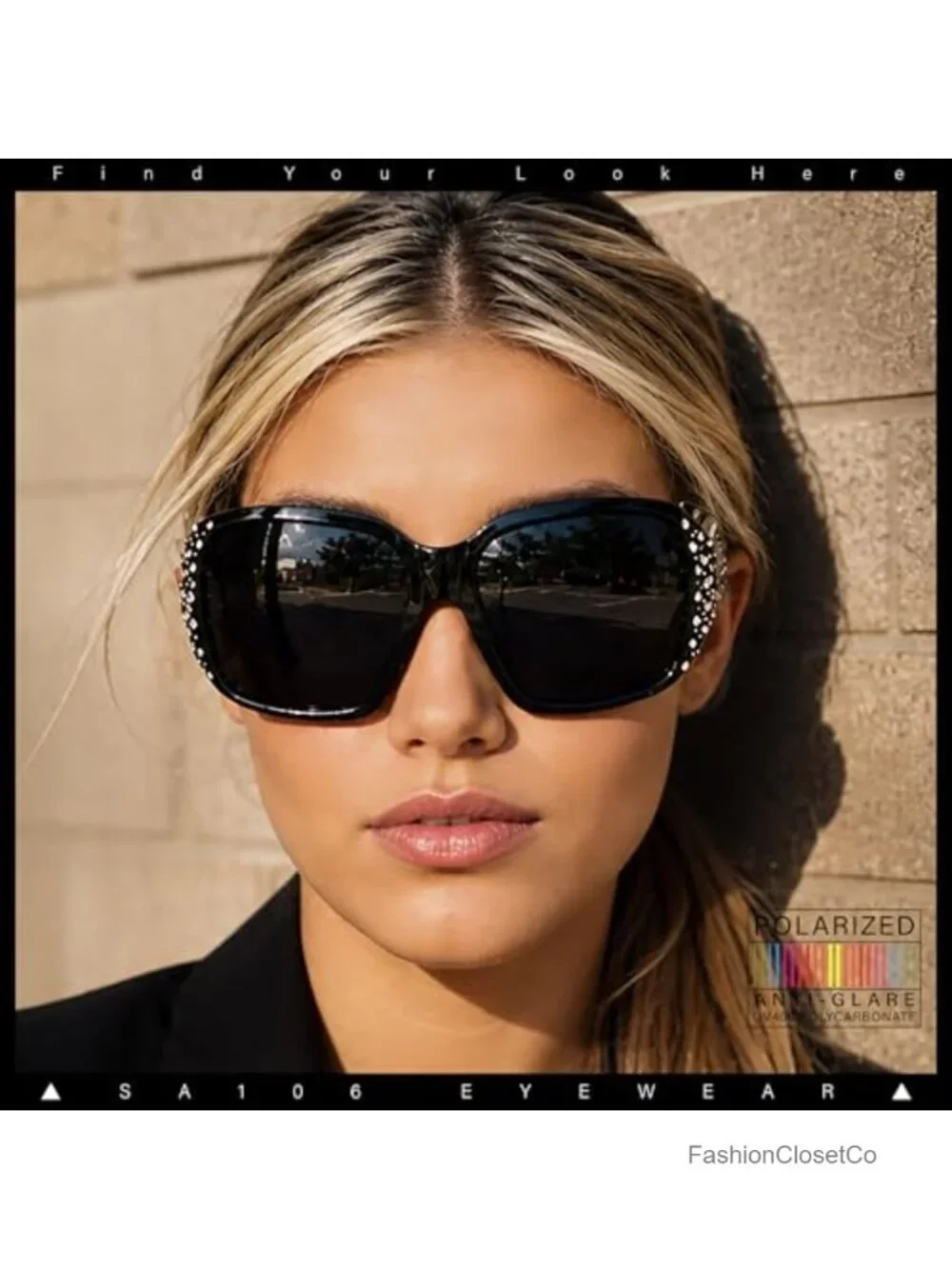 Oversized Rhinestone Bling Sparkling Polarized UV400 Sunglasses